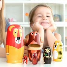 Wooden Matriosca with Animal Figures - 9 Pieces