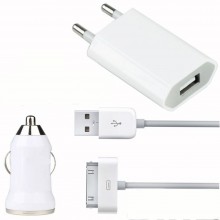 Kit 3 em 1 Carregador Tomada e Isqueiro Iphone 3GS 4 4S Ipad e Ipod