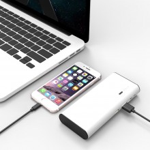 Power Bank 10000 mAh external battery with 3 USB and LED Light - 4 Colors