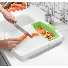 Extendable Cutting Board with Tray, Container and Strainer - 3 in 1